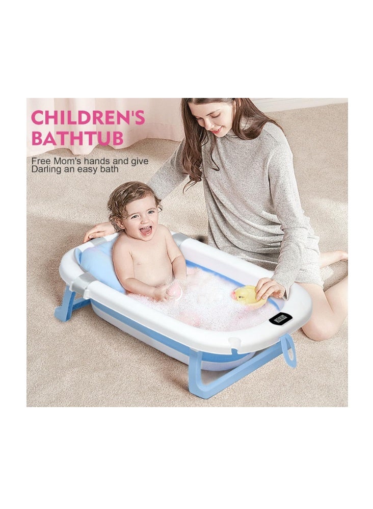 SKY-TOUCH Baby Foldable Bathing Tubs with Soft Bathmat Cushion & Thermometer, NewBorn Babybath Tub with Drain Hole, Non-Slip Support Leg for 0-6 Years Boy Girl - Image 5
