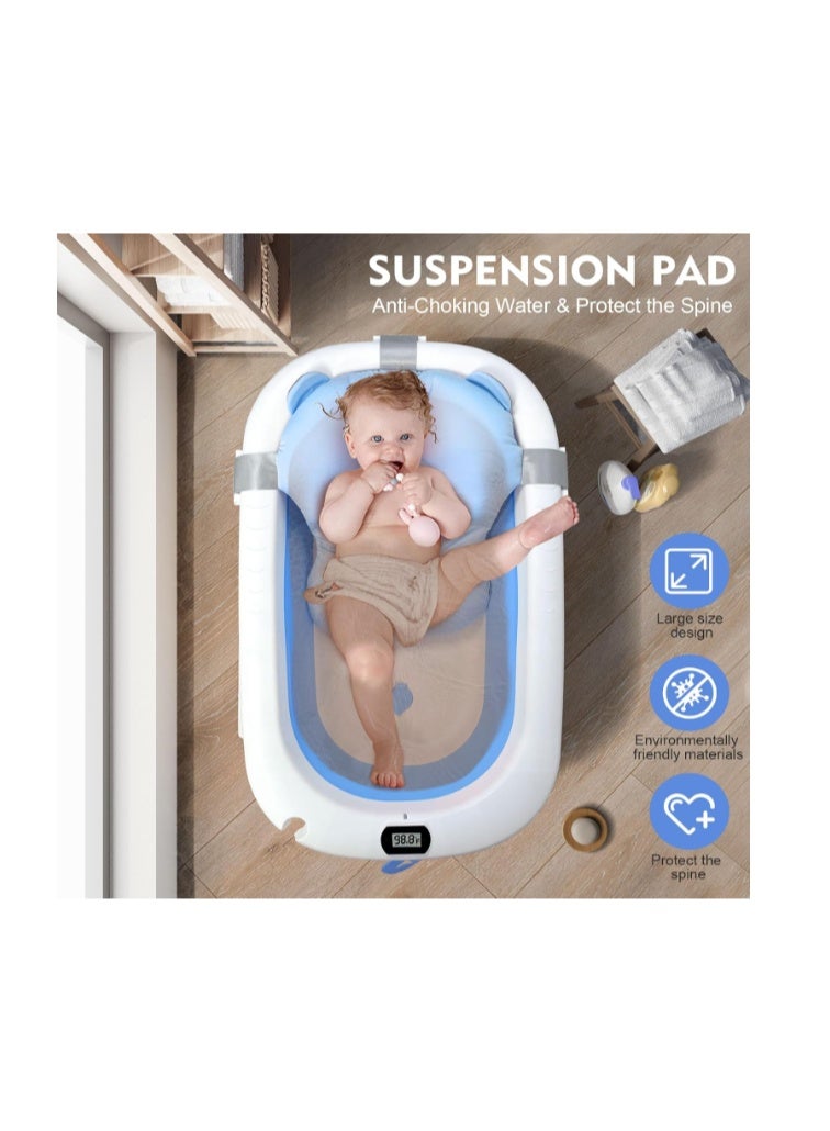 SKY-TOUCH Baby Foldable Bathing Tubs with Soft Bathmat Cushion & Thermometer, NewBorn Babybath Tub with Drain Hole, Non-Slip Support Leg for 0-6 Years Boy Girl - Image 4