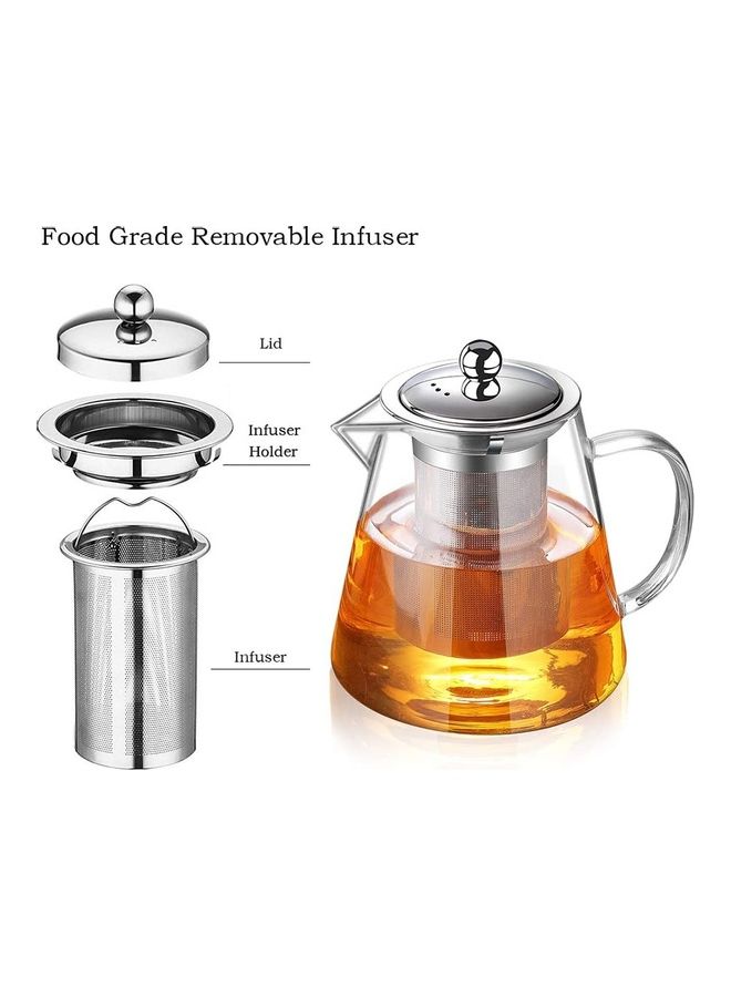 NIBEMINENT Glass Infuser Teapot Clear/Silver 950ml - Image 3