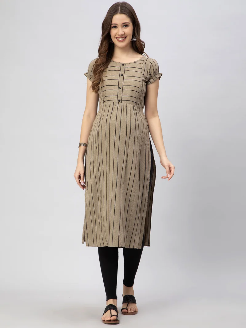 Women's Cotton Rayon A-Line Maternity Feeding Kurti with Zippers