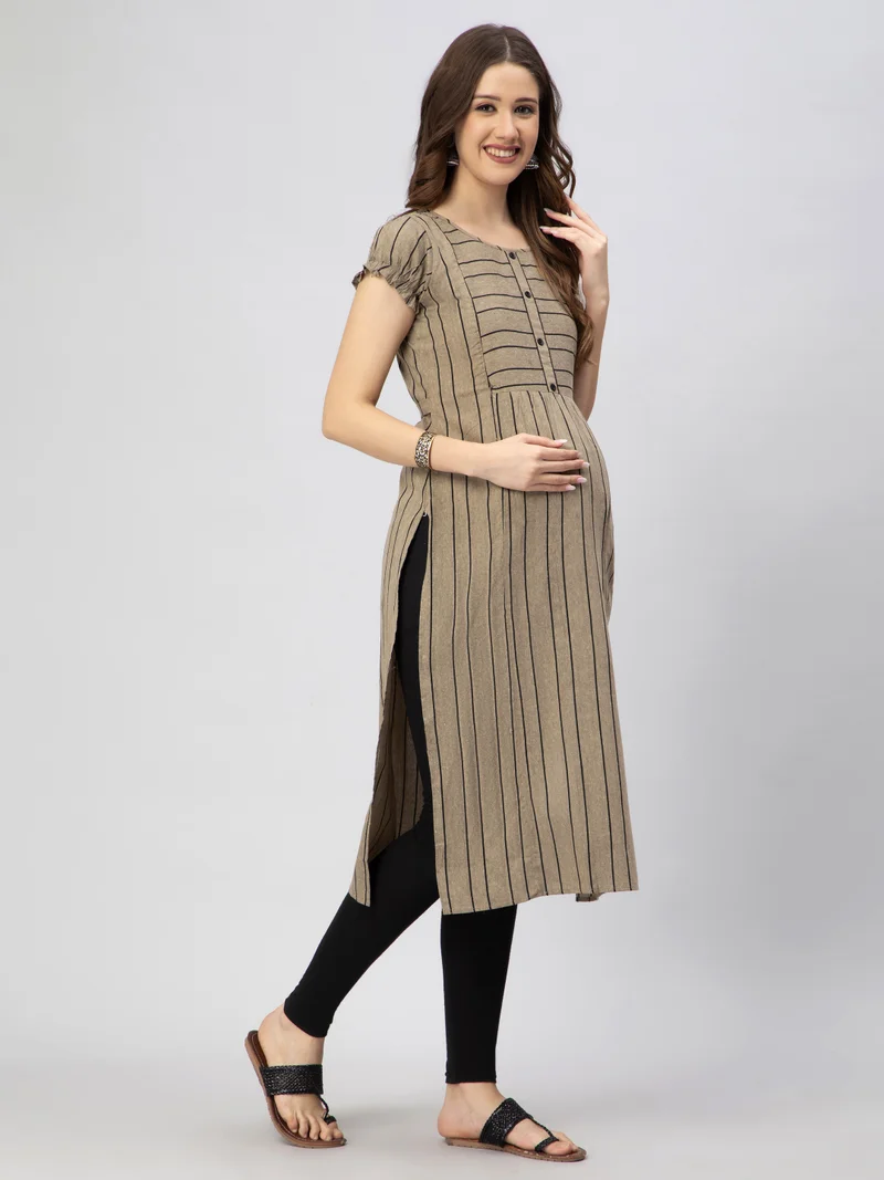 CEE 18 Women's Cotton Rayon A-Line Maternity Feeding Kurti with Zippers