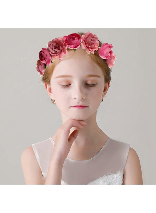 WLBON Flower Crown Headband Rose Wreath Garland Hair Bands Floral Wedding Bridal Hair Hoop Women Ladies Leaf Ribbon Party Decoration Headdress Headwear Christmas Handmade Headpiece Hair Accessories Pink - Image 3