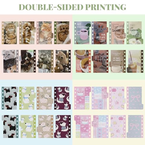 Koqye Cute A7 Paper Binder Dividers with Tabs, 4 Pack 6-Tab Index Dividers for A7 Mini Binders, 80x120mm Printable Paper Organizer for Planner, Journal, School Supplies - Image 2