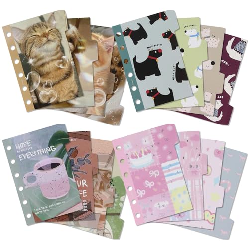 Koqye Cute A7 Paper Binder Dividers with Tabs, 4 Pack 6-Tab Index Dividers for A7 Mini Binders, 80x120mm Printable Paper Organizer for Planner, Journal, School Supplies - Image 1