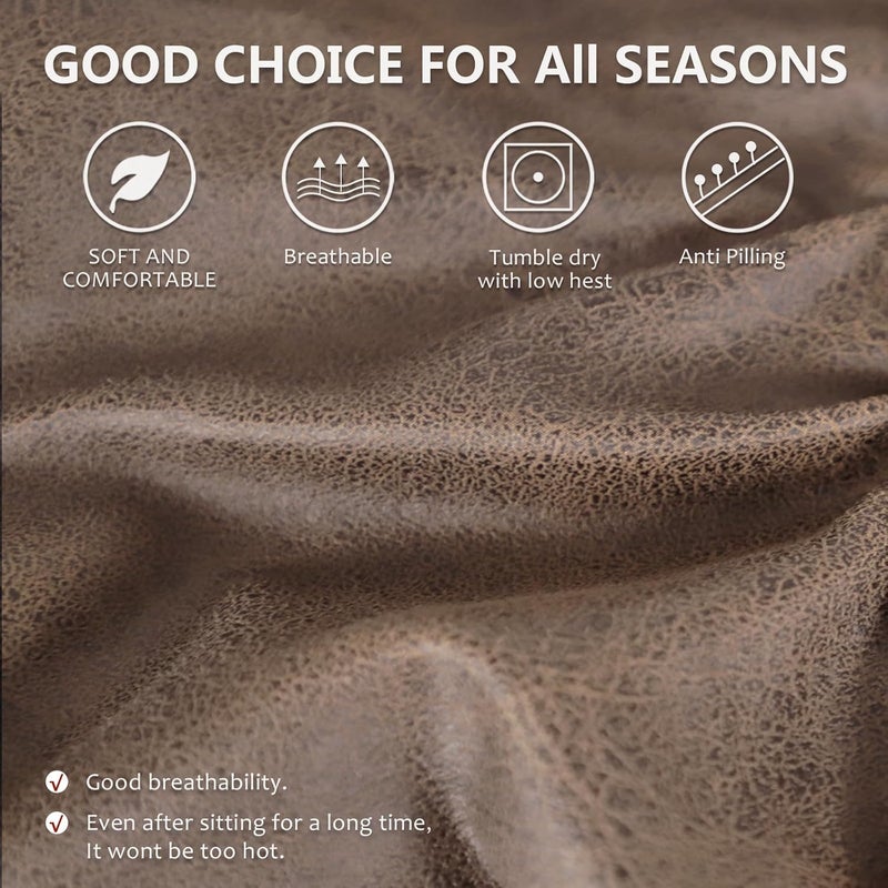 ANARACHON غطاء أريكة استرخاء ANARACHON بمظهر الجلد، أغطية أريكة استرخاء لـ 3 وسائد، أغطية أريكة استرخاء قابلة للغسل من قماش سباندكس، 8 قطع، واقي أثاث (3 مقاعد، بني فاتح 02) - Image 4