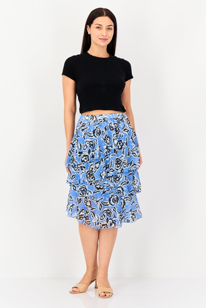 SELECTED Women Floral Print Tiered Skirt, Multicolor - Image 4