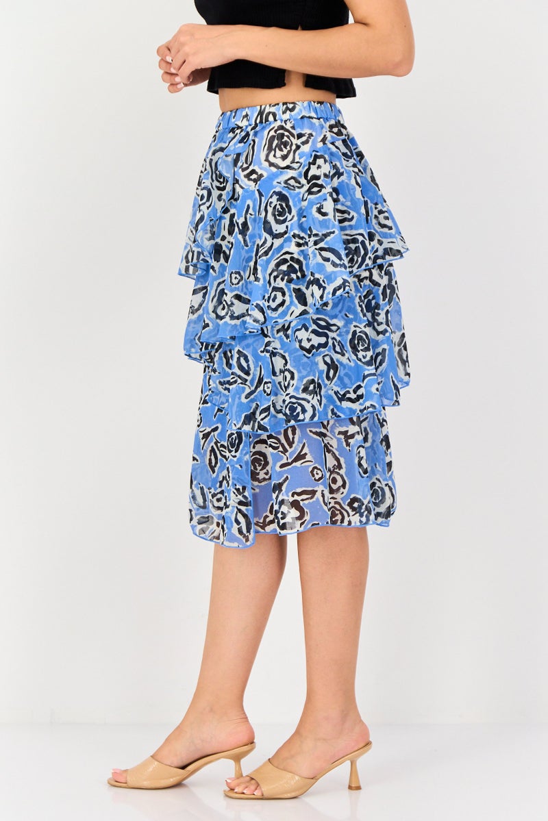 SELECTED Women Floral Print Tiered Skirt, Multicolor - Image 2