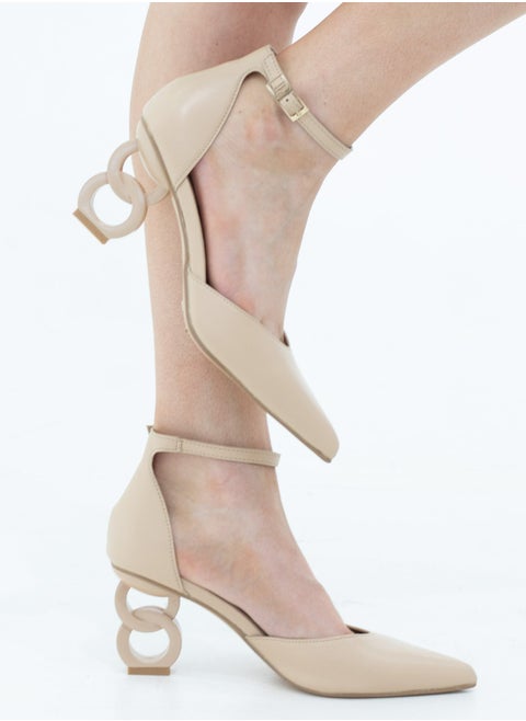 Akshara open waist pointy PU on 7.5cm double circ heel nude