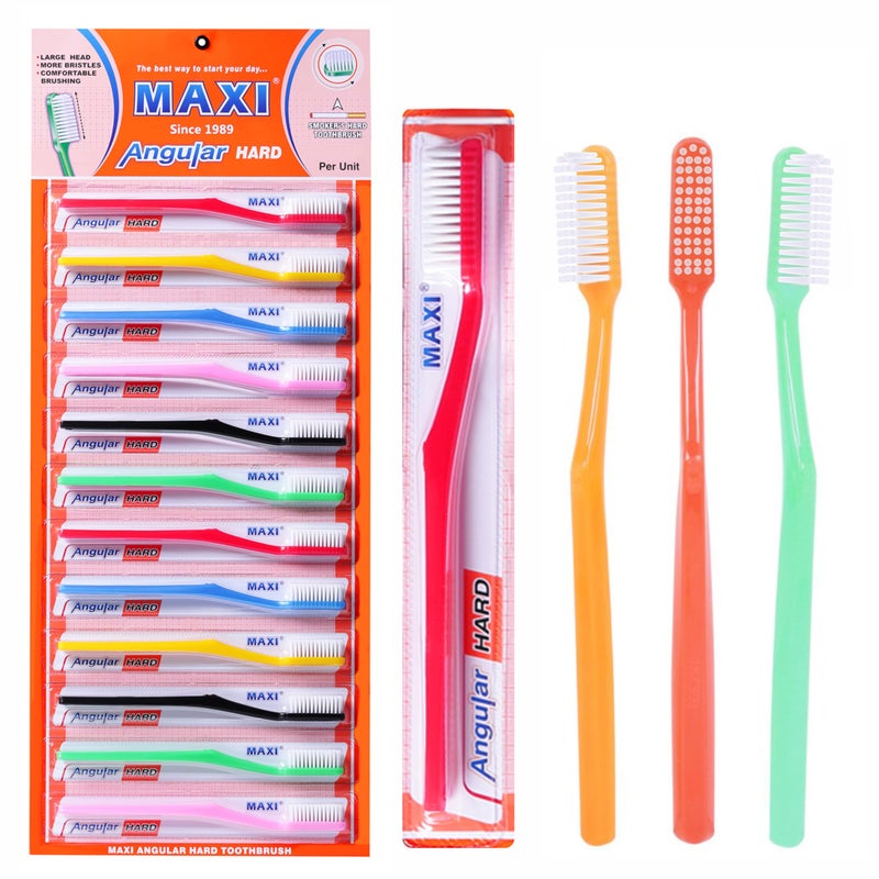 MAXI Angular Hard bristles Toothbrush, Multicolor (Pack Of 12) | Manual | Adults - Image 1