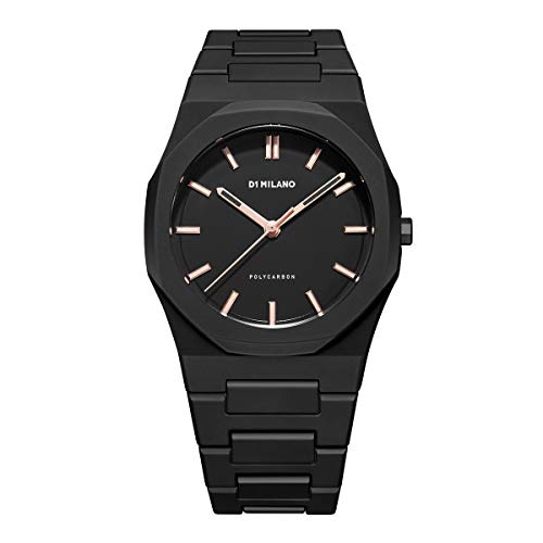 D1 Milano Polycarbon Unisex Luxury Watch, Polycarbonate Quartz Movement, Polycarbonate Strap, 50M Water Resistant Timepiece, Black Dial, 2 Years Warranty - PCBJ12 - Image 1