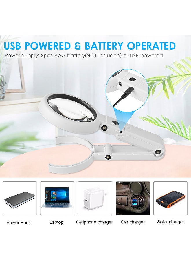Generic - 5X/10X Handheld Desk Magnifier with LED Light and Stand USB Powered Illuminated Magnifying Glass - Image 1