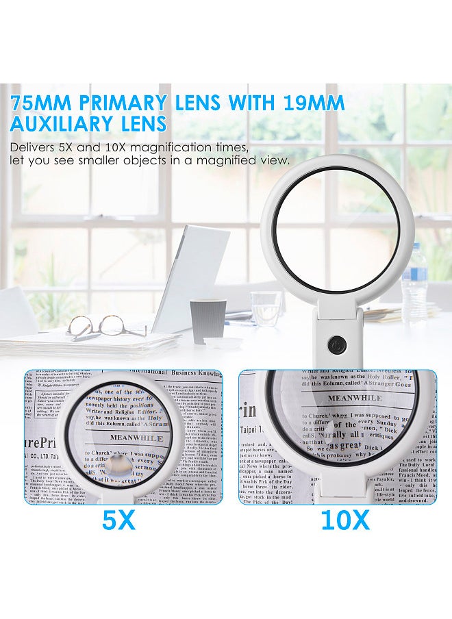 Generic - 5X/10X Handheld Desk Magnifier with LED Light and Stand USB Powered Illuminated Magnifying Glass - Image 1