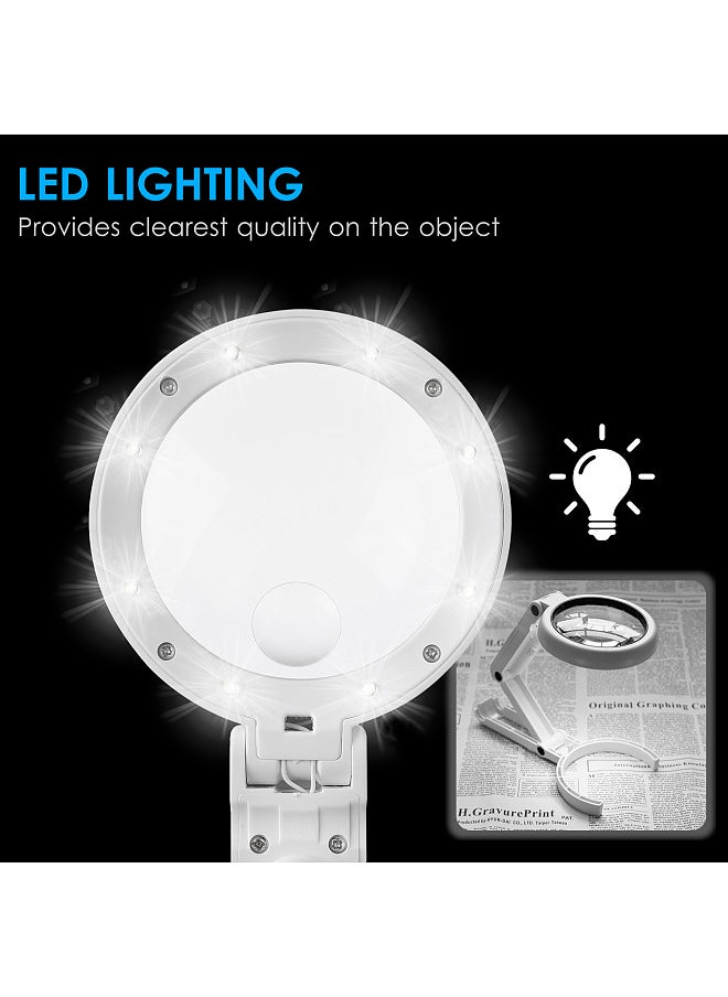 Generic - 5X/10X Handheld Desk Magnifier with LED Light and Stand USB Powered Illuminated Magnifying Glass - Image 1