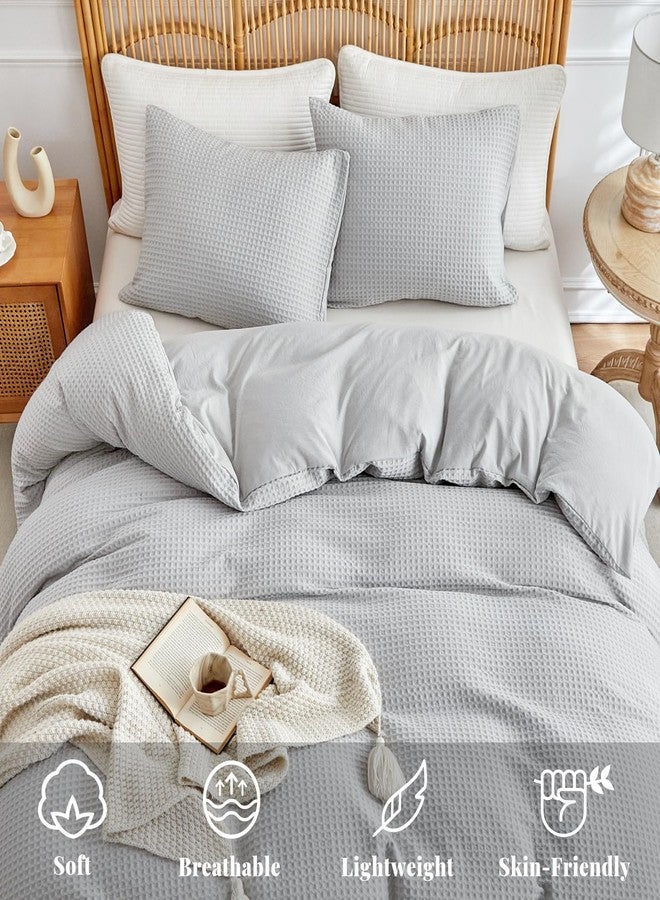 WARMDERN Waffle Weave King Size Duvet Cover, Light Grey Microfiber Duvet Cover Set, Soft and Breathable Comforter Cover, Textured 3 Pieces Bedding Set for All Season(Light Grey,King) - Image 3