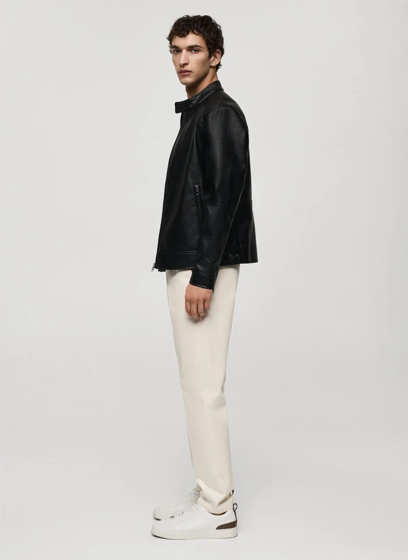 مانجو مان Zip Up Leather Effect Jacket