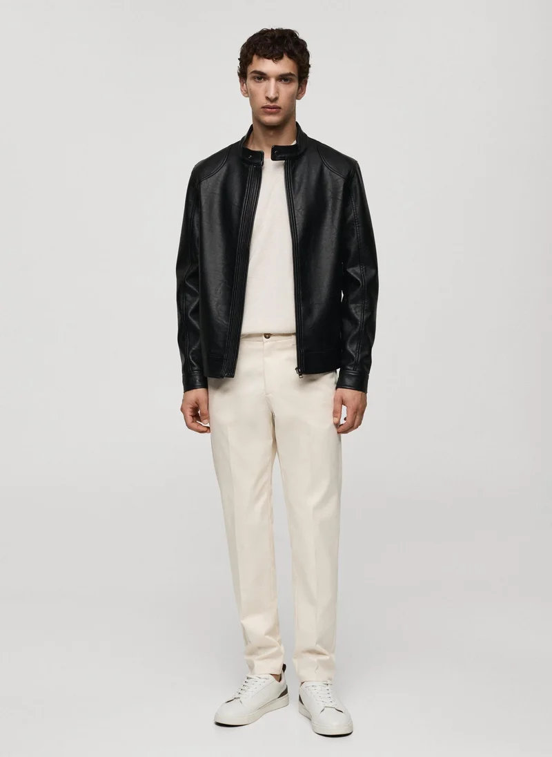 مانجو مان Zip Up Leather Effect Jacket