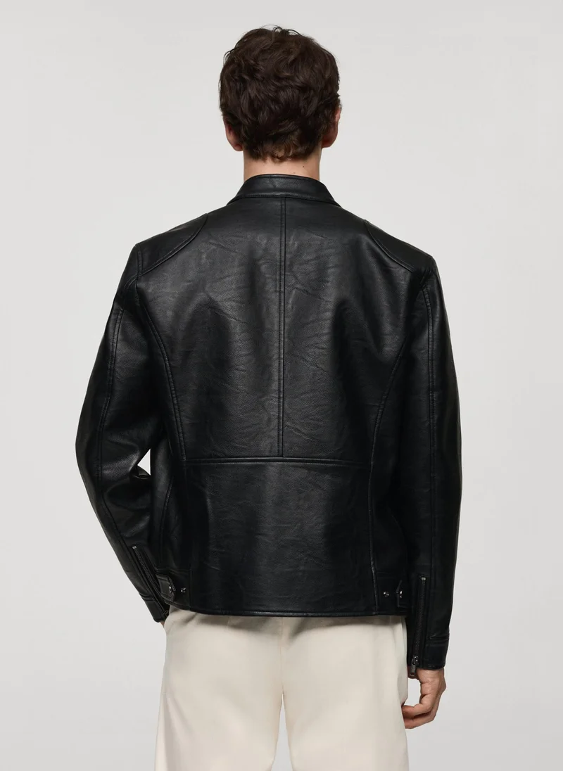 مانجو مان Zip Up Leather Effect Jacket