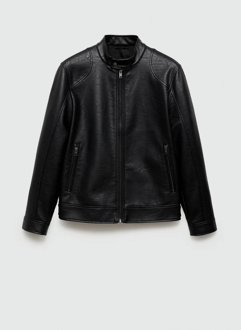 مانجو مان Zip Up Leather Effect Jacket
