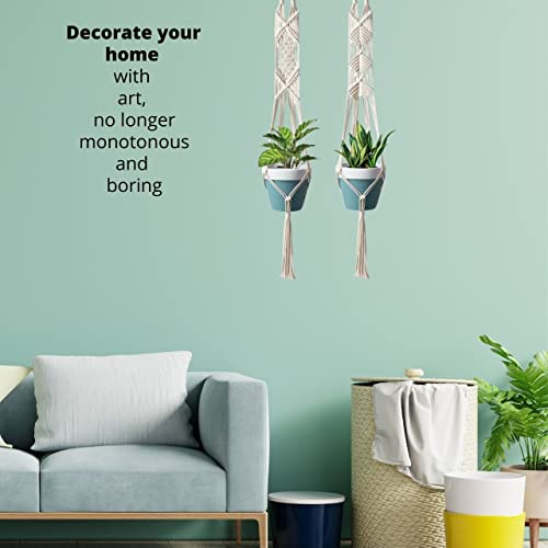 ecofynd 2 Pack Macrame Plant Hanger, Indoor Hanging Planter Basket, Decorative Flower Pot Holder for Indoor Outdoor, Balcony Boho Home Decor, M4M5, 39 Inch, Ivory (Pots Not Included) - Image 5