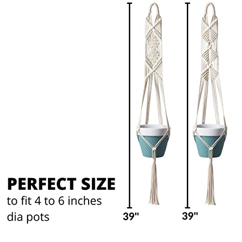 ecofynd 2 Pack Macrame Plant Hanger, Indoor Hanging Planter Basket, Decorative Flower Pot Holder for Indoor Outdoor, Balcony Boho Home Decor, M4M5, 39 Inch, Ivory (Pots Not Included) - Image 2
