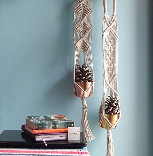 ecofynd 2 Pack Macrame Plant Hanger, Indoor Hanging Planter Basket, Decorative Flower Pot Holder for Indoor Outdoor, Balcony Boho Home Decor, M4M5, 39 Inch, Ivory (Pots Not Included) - Image 1
