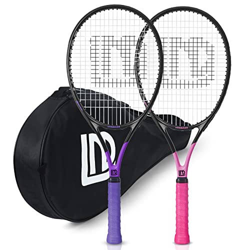 LUNNADE Adults Tennis Racket 2 Pack, Durable 27 Inch Coupled Tennis Racquet Light-Weight, Pre-Strung and Regrip, Suitable for Beginners to Intermediate Players - Image 1