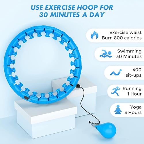RAMPKD Smart Hula Hoop for Adults and Kids Fitness,Adjustable Length 2 in 1 Abdomen Non-Dropping 360 ° Massage Lose Weight Hoop with 24 Detachable Knots Auto-Spinning Ball (Multi) - Image 2