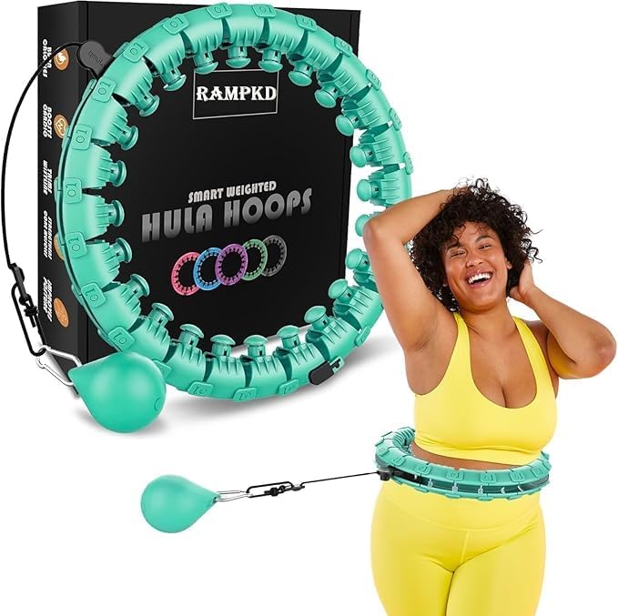 RAMPKD Smart Hula Hoop for Adults and Kids Fitness,Adjustable Length 2 in 1 Abdomen Non-Dropping 360 ° Massage Lose Weight Hoop with 24 Detachable Knots Auto-Spinning Ball (Multi) - Image 1