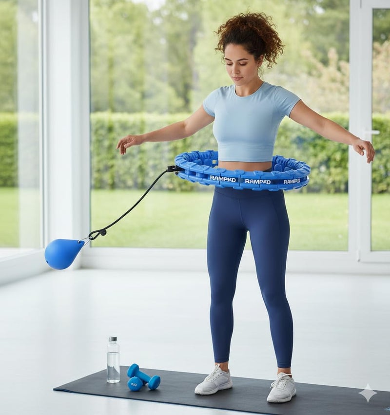 RAMPKD Smart Hula Hoop for Adults and Kids Fitness,Adjustable Length 2 in 1 Abdomen Non-Dropping 360 ° Massage Lose Weight Hoop with 24 Detachable Knots Auto-Spinning Ball (Multi) - Image 3