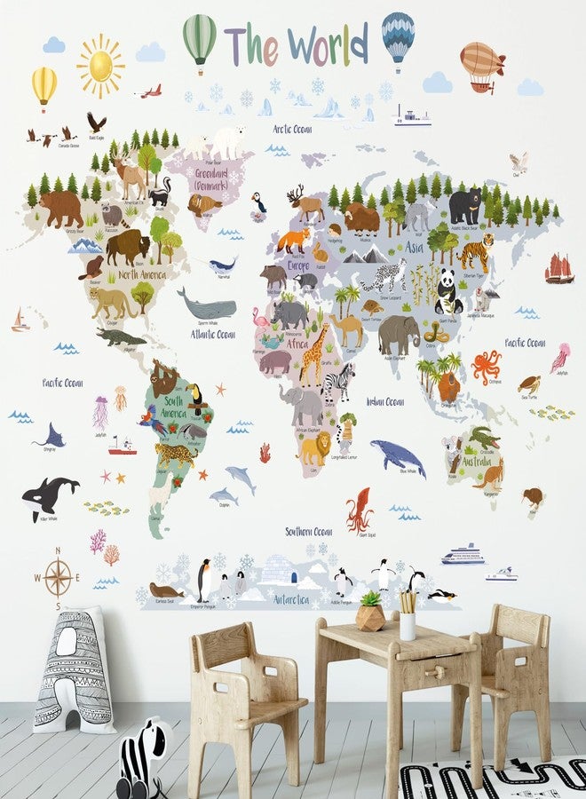 DECOWALL SG2-2516 Animal World Map Wall Stickers - Educational World Map Decals with Animals for Kids’ Room, Nursery & Playroom - Removable & Repositionable Wall Art - 105.2 × 83.2 cm / 41.4 × 32.7 in - Image 3