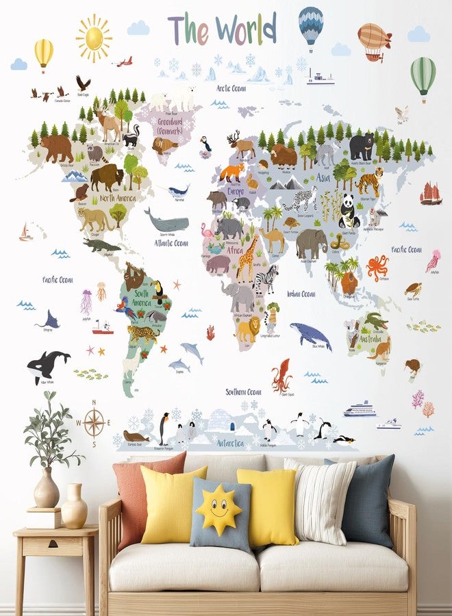 DECOWALL SG2-2516 Animal World Map Wall Stickers - Educational World Map Decals with Animals for Kids’ Room, Nursery & Playroom - Removable & Repositionable Wall Art - 105.2 × 83.2 cm / 41.4 × 32.7 in - Image 4