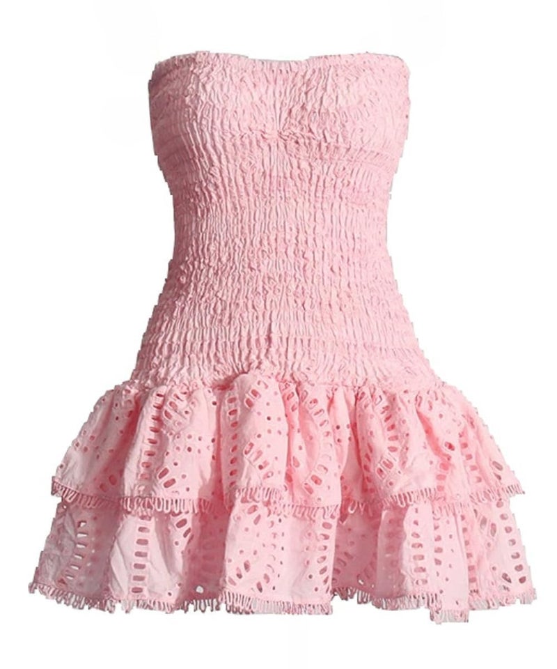 RICHTRUE Tube Top Preppy Dress Women Y2k Floral Strapless Mini Dress Vintage Short Going Out Dresses (Pink,Medium) - Image 1
