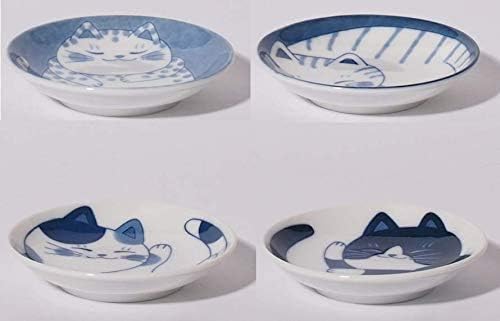 MINO WARE Japanese Small Plate Set Ceramic Cute Cats Design Appetizer Dessert Sushi Sauce Dishes, 3.94 x 0.8 Inches, Set of 4 - Image 3