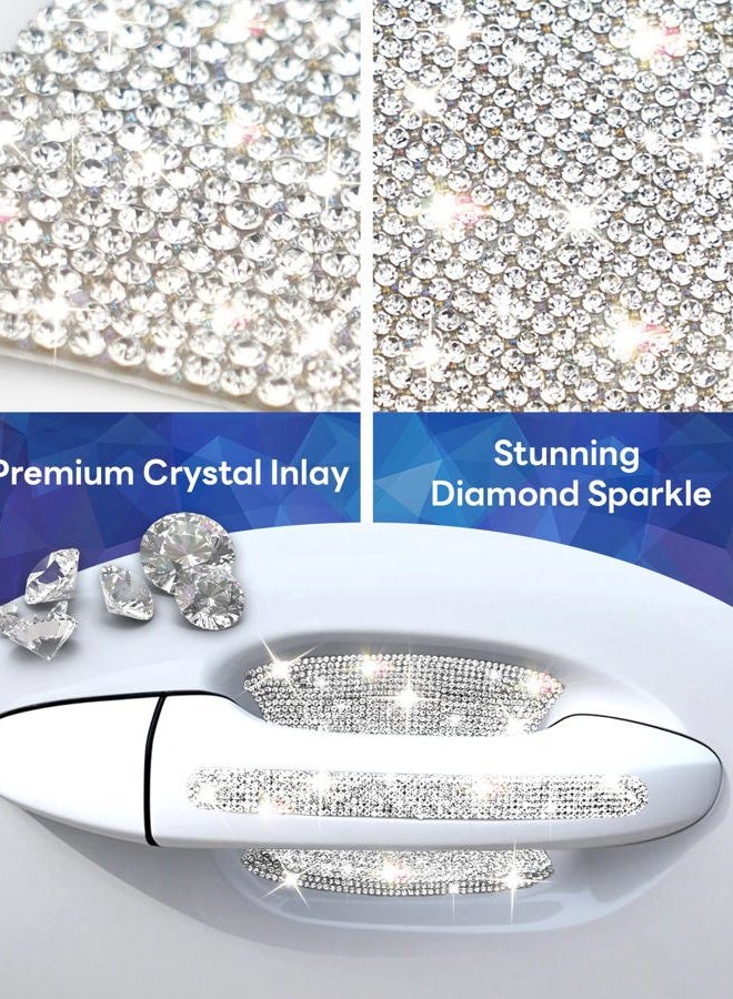 MUPEAK Bling Car Door Handle Protector, 10 Packs, White Crystal Rhinestone Cars Door Protective Cover, Anti-Scratch Auto Handles Sticker, Universal Bling Car Accessories for Women - Image 3