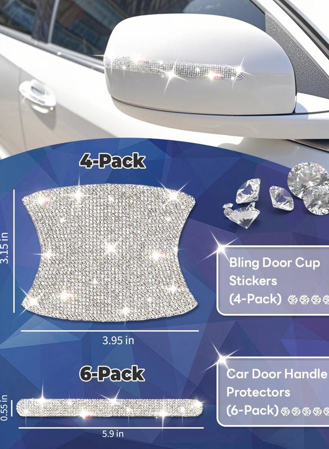 MUPEAK Bling Car Door Handle Protector, 10 Packs, White Crystal Rhinestone Cars Door Protective Cover, Anti-Scratch Auto Handles Sticker, Universal Bling Car Accessories for Women - Image 2