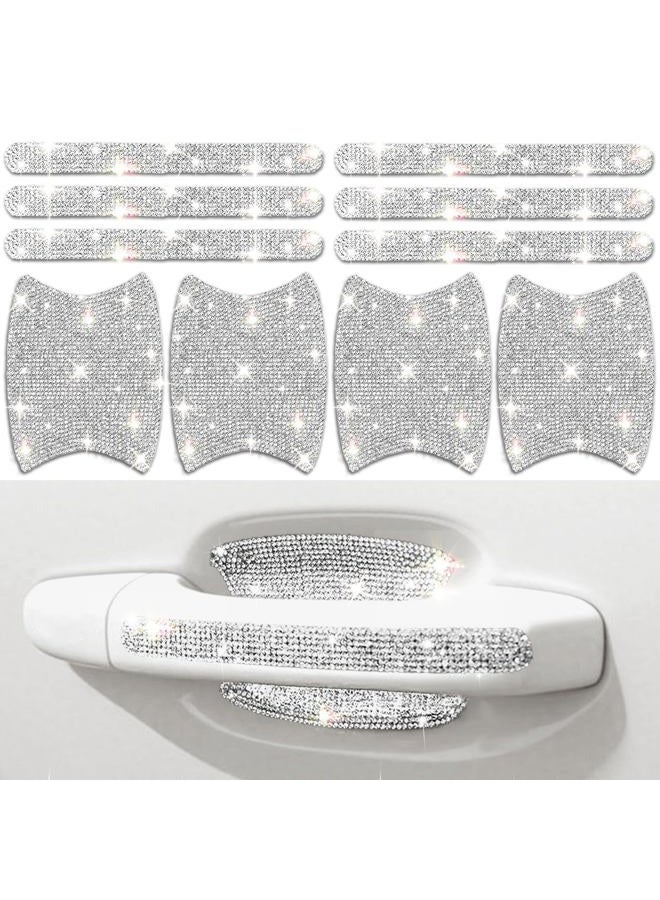 MUPEAK Bling Car Door Handle Protector, 10 Packs, White Crystal Rhinestone Cars Door Protective Cover, Anti-Scratch Auto Handles Sticker, Universal Bling Car Accessories for Women - Image 1