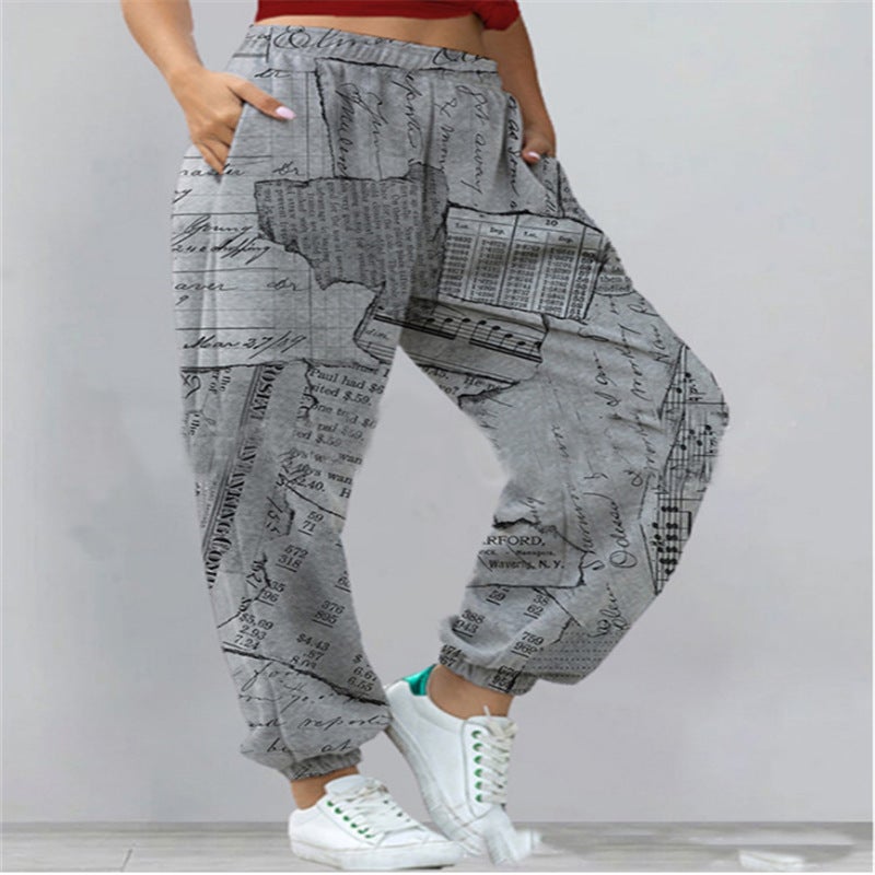 2023 Amazon Cross-border Explosions European and American Womens Casual Sports Joker Printed Sweater Womens Pants Ankle Pants Gray letters 