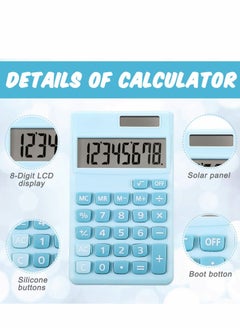 SYOSI Digital Calculators, 2 PcsSchool Office Basic Mini Digital Desktop Standard Calculators with 8-Digit LCD Display, Battery Solar Power Smart Calculator for Home Office School  - Image 3