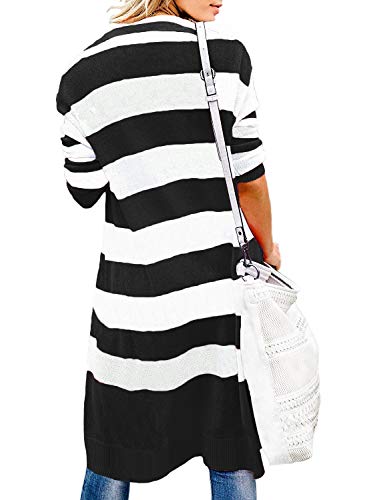 CARDYDONY Women Long Sleeve Striped Knit Open Front Sweater Coat Stripe Black XL - Image 3