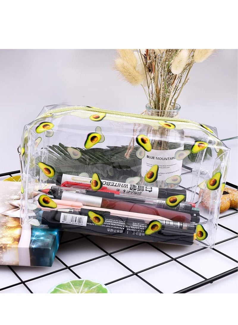 Clear Pencil Case, Fruit Cosmetic Bag PVC Makeup Travel Wash Pouch with Avocado and Strawberry Pattern for Women and Girls 2 Pcs - Image 5