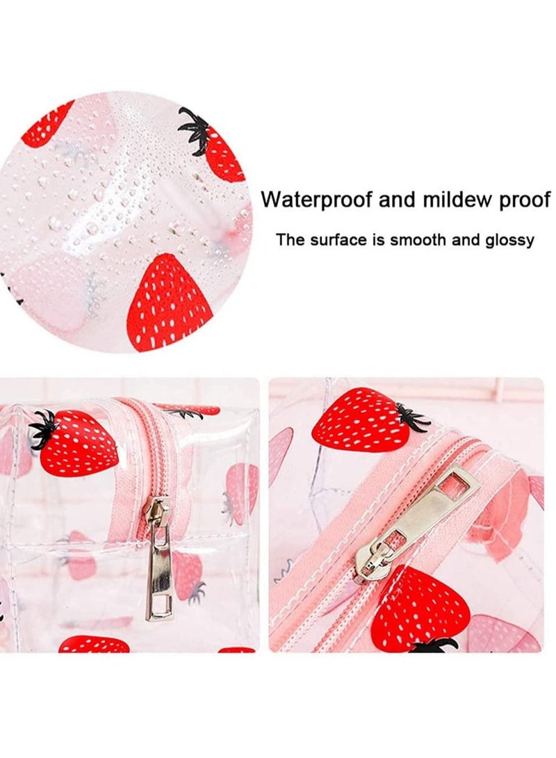 Clear Pencil Case, Fruit Cosmetic Bag PVC Makeup Travel Wash Pouch with Avocado and Strawberry Pattern for Women and Girls 2 Pcs - Image 2