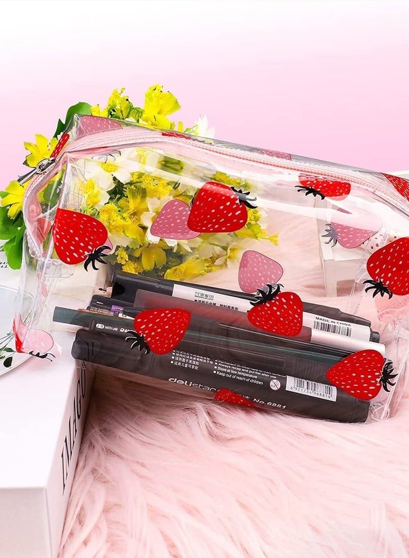 Clear Pencil Case, Fruit Cosmetic Bag PVC Makeup Travel Wash Pouch with Avocado and Strawberry Pattern for Women and Girls 2 Pcs - Image 4