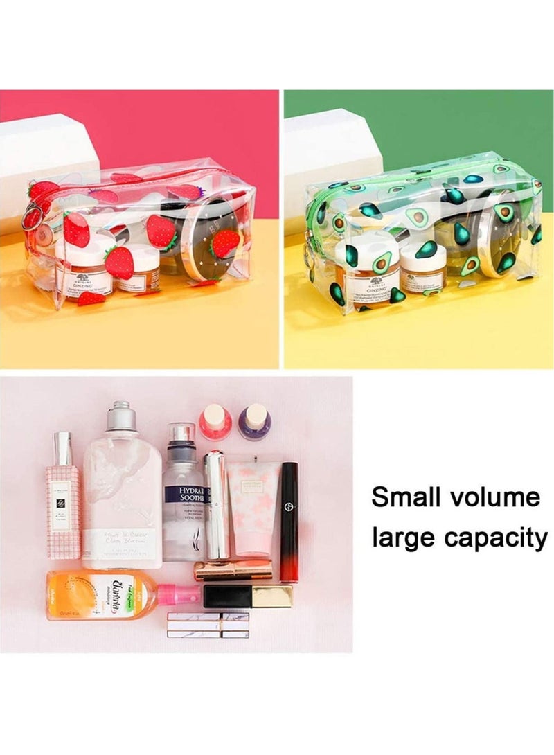 Clear Pencil Case, Fruit Cosmetic Bag PVC Makeup Travel Wash Pouch with Avocado and Strawberry Pattern for Women and Girls 2 Pcs - Image 3