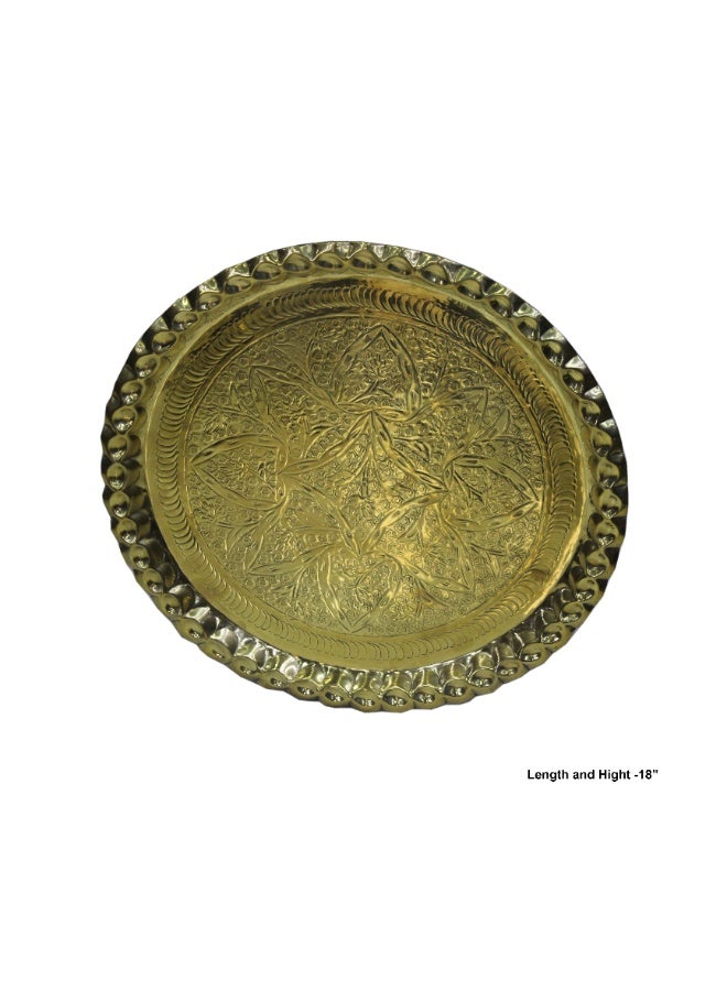 صينية/طبق أنيق بتصميم عربي من النحاس، مثالي للزينة أو تقديم الطعام في المنزل/الفندق أو كقطعة ديكور جدارية للمنزل/المكتب. (18 بوصة) - Image 2