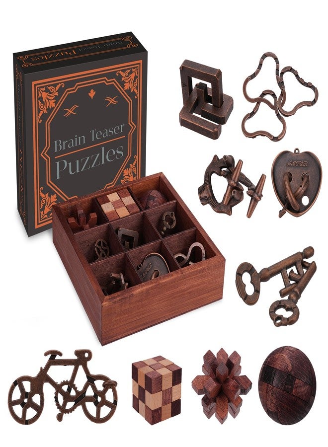 Mytothfy 9 Pcs Brain Teaser Puzzles for Adults Teens - Brain Teaser Puzzles with Wooden Box 3D Puzzle Game Toys for Adults Teens - Unlock Interlocking Puzzle Adults Teens IQ Education Smart Toys - Image 1