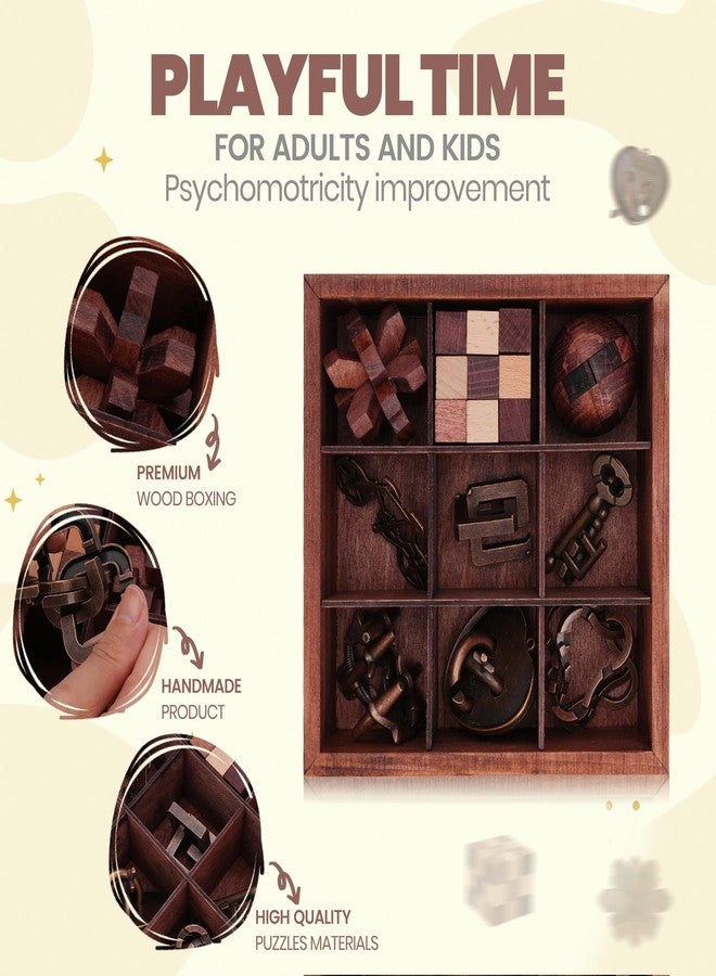 Mytothfy 9 Pcs Brain Teaser Puzzles for Adults Teens - Brain Teaser Puzzles with Wooden Box 3D Puzzle Game Toys for Adults Teens - Unlock Interlocking Puzzle Adults Teens IQ Education Smart Toys - Image 4