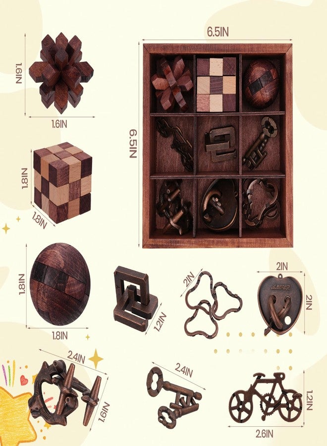 Mytothfy 9 Pcs Brain Teaser Puzzles for Adults Teens - Brain Teaser Puzzles with Wooden Box 3D Puzzle Game Toys for Adults Teens - Unlock Interlocking Puzzle Adults Teens IQ Education Smart Toys - Image 2