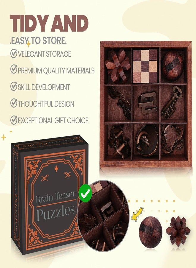 Mytothfy 9 Pcs Brain Teaser Puzzles for Adults Teens - Brain Teaser Puzzles with Wooden Box 3D Puzzle Game Toys for Adults Teens - Unlock Interlocking Puzzle Adults Teens IQ Education Smart Toys - Image 3