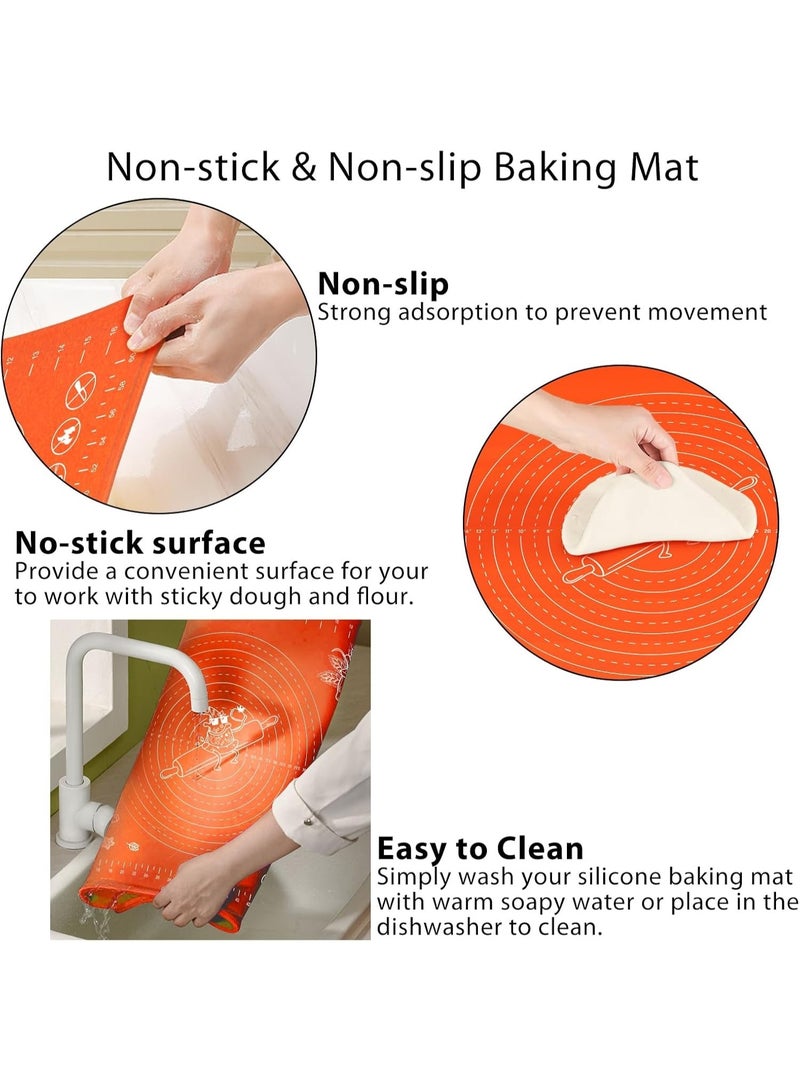 Happy Home Large Non-Stick Reusable Silicone Pastry Mat 43 x 35 cm Overall Dimensions 50 x 40 cm - Food Grade Silicone Mat for Dough, Pastry, Pizza Non-Slip with Precise Measurements for Dough Rolling and Surface Protection Heat Resistant Thick Food Grade Silicone Mat for Pizza, Baked Goods, Pies Can be used as an oven liner or rolling pin (Orange) - Image 3