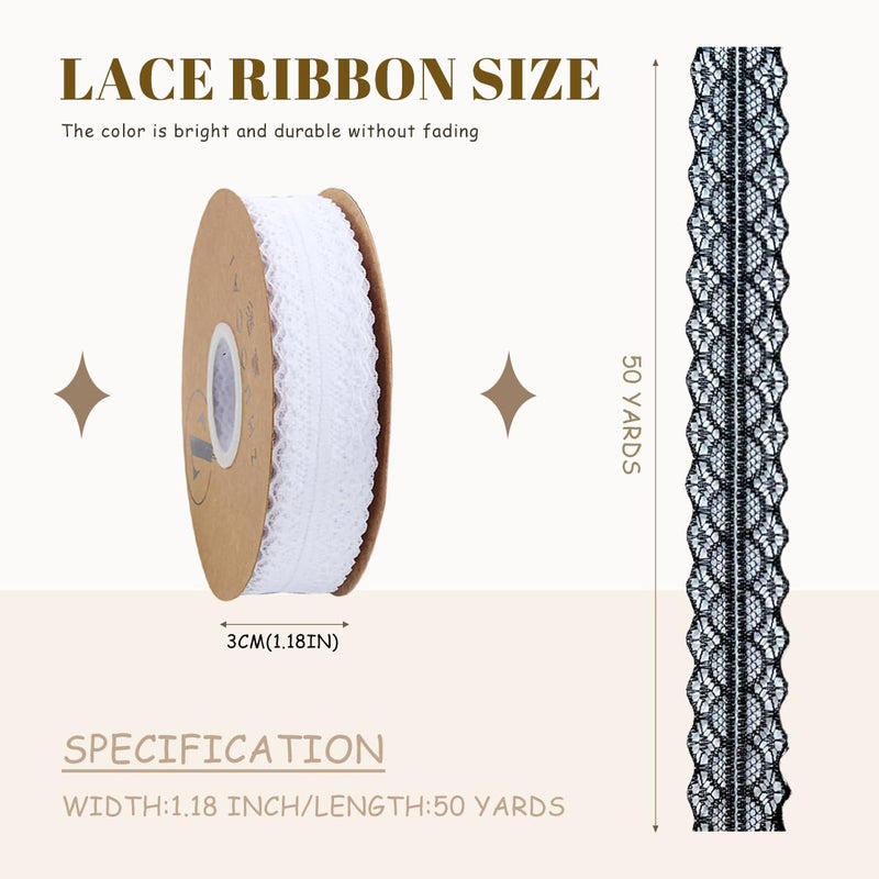 BAYUE Lace Trim Ribbon lace Fabric Vintage Pattern Roll Ribbons - Perfect for Gift Wrapping, Crafts,Flower Design,Sewing, and Party Decorations (White, 50 Yards) - Image 5